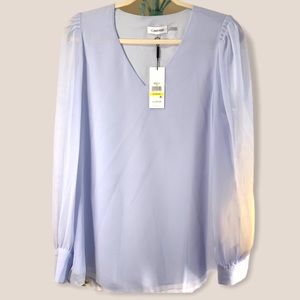 NWT CK deep v neck puff sleeve blouse